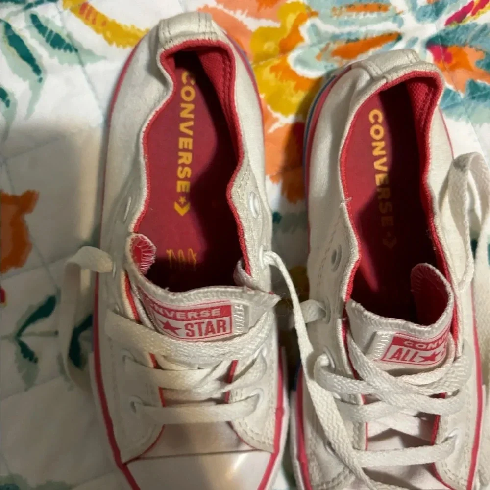 Converse All Star Ox Junior Girls Shoes Size 1 White Pink Chuck Taylor 668484F